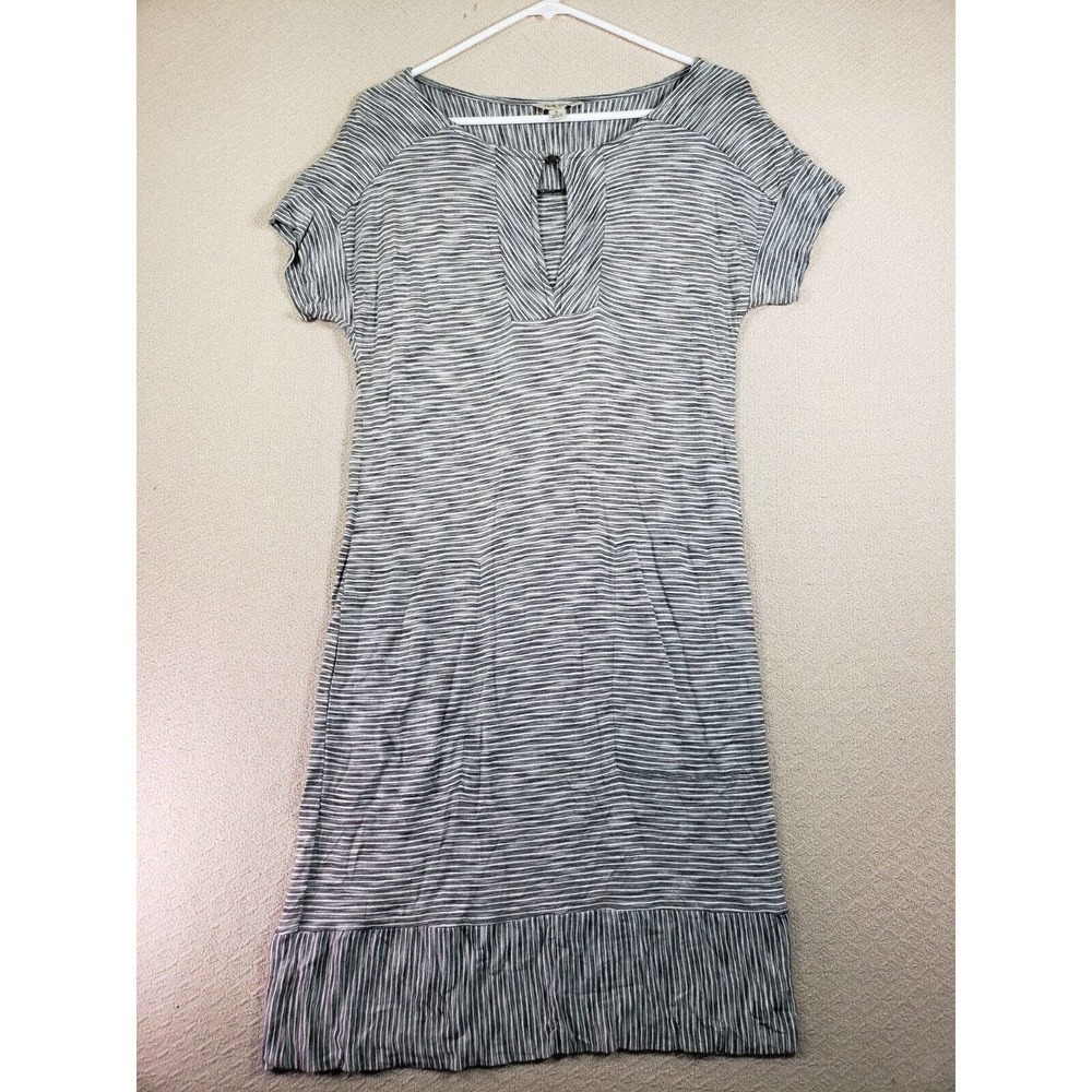 Lucky Brand Dress Womens Small White Black Striped Short Sleeve‎ Keyhole Neck